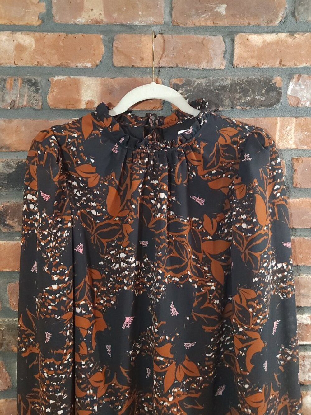 Peter Som Collection Puff Sleeve Floral Print Ruffled High Neck Blouse Women's 8 - Picture 3 of 7